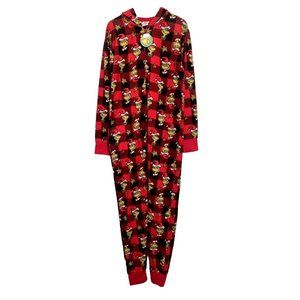 The Grinch PJ Christmas One Piece Mens / Women's Red Plaid Pyjama with Hood NEW